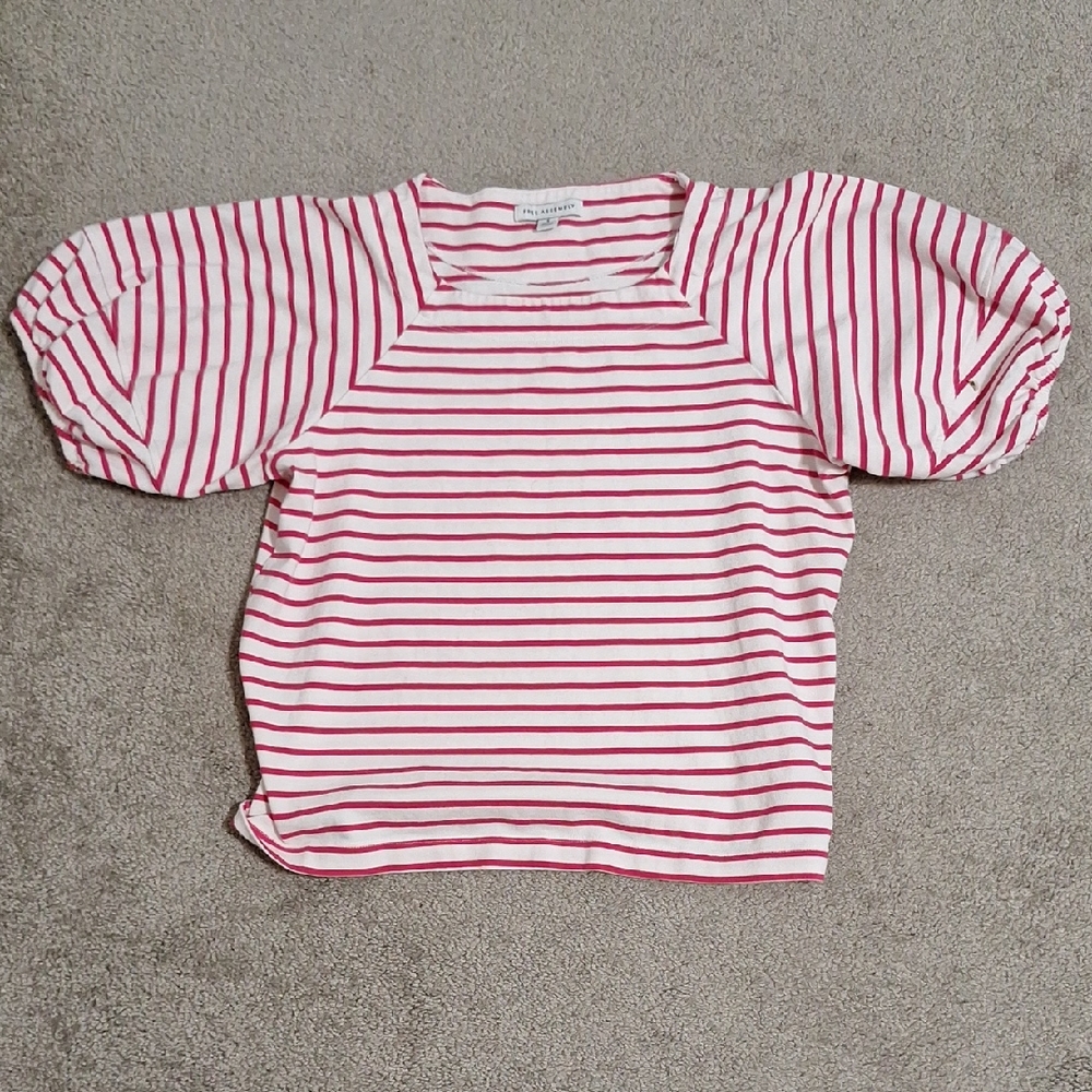 Red and White Striped Blouse with Puffed Sleeves